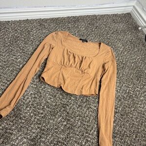 Ambiance Brown Ruched Crop Blouse